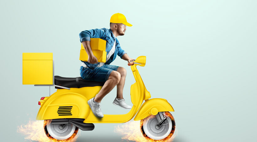The interior of a well-organized dark store with shelves neatly stocked with grocery items, ready for quick commerce picking.