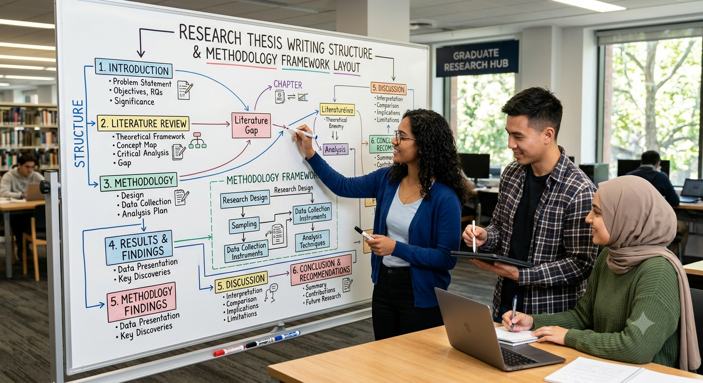 A senior academic layout auditor at McKinley Research in New Delhi conducting a structural review on a multi-chapter doctoral thesis draft, examining chapter transitions, methodology alignment, and bibliography formatting.